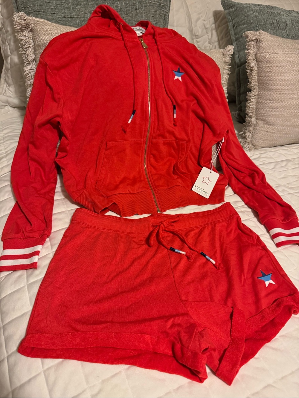 PJ Salvage Red Star Zip Hoodie & Shorts Lounge Set
